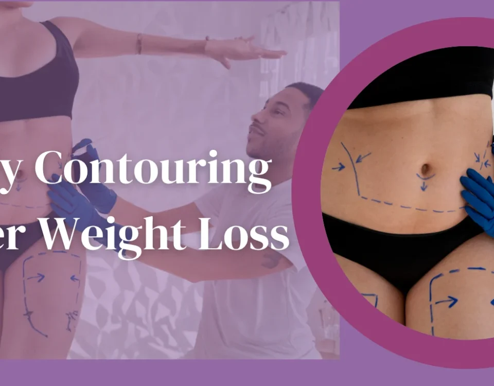 Before and after body contouring treatment showing fat removal and skin tightening