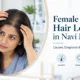 Female pattern hair loss in Navi Mumbai showing a woman checking thinning hair and widening part.